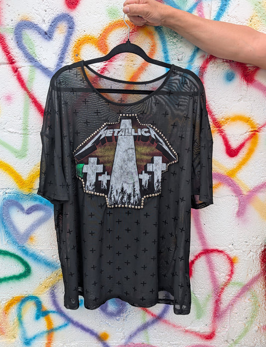 Womens sheer studded Metallica tunic top- size XL/ XXL