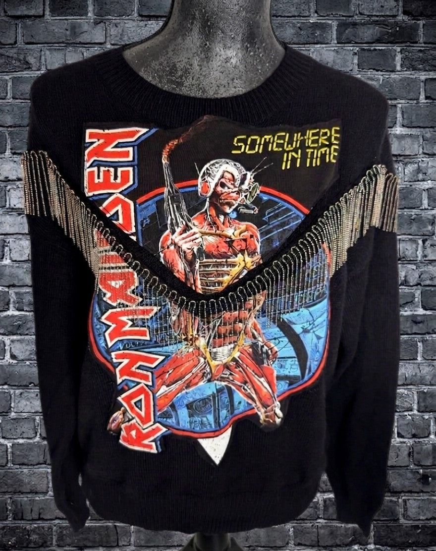 Womens Iron Maiden sweater with chain fringe- MEDIUM