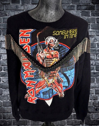 Womens Iron Maiden sweater with chain fringe- MEDIUM