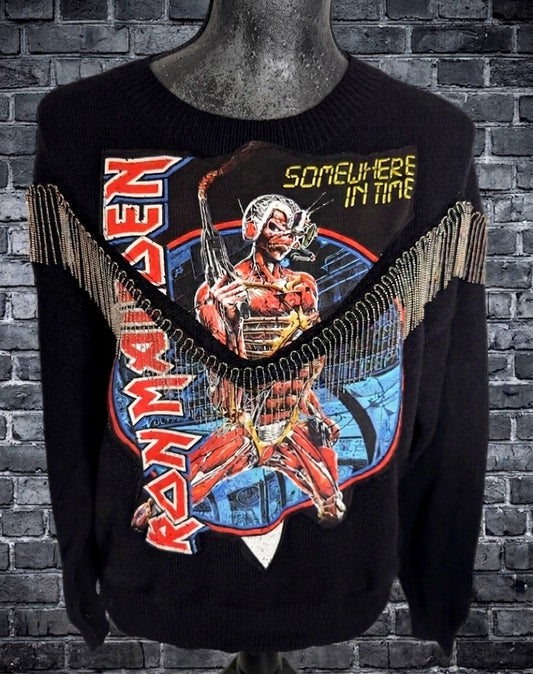 Womens Iron Maiden sweater with chain fringe- MEDIUM