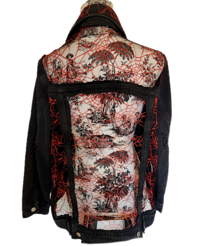 Walking into Spiderwebs denim Lace jacket-womens L