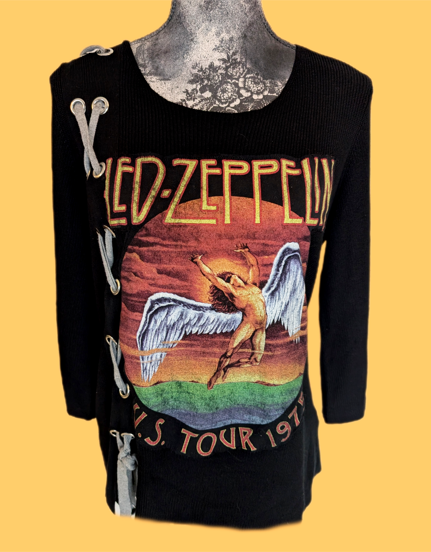 Womens Led Zeppelin sweater with lacing- size Large