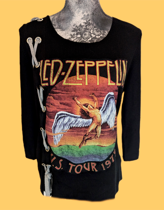 Womens Led Zeppelin sweater with lacing- size Large