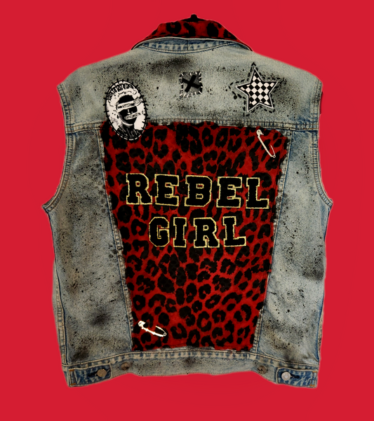 REBEL GIRL denim reworked vest- size womens Large