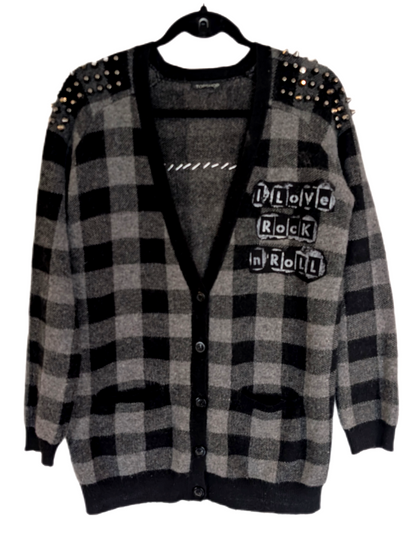Women Joan Jett punk checkered cardigan- size MEDIUM