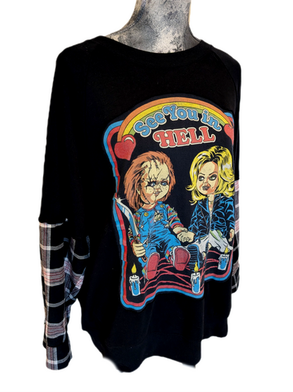Chucky See You In Hell upcycle sweatshirt- size Large