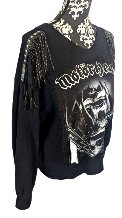Womens Motörhead v neck sweatshirt with studded fringe - size Large