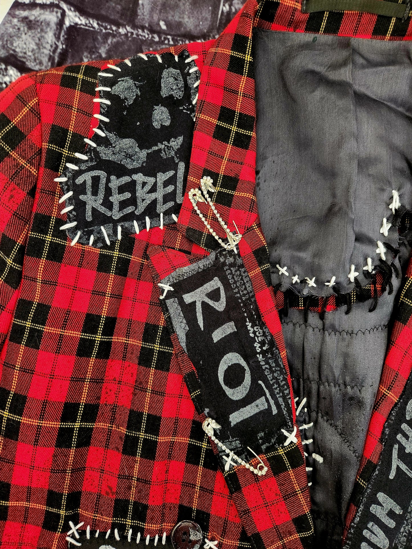Womens plaid PUNK rock blazer- size L/ XL