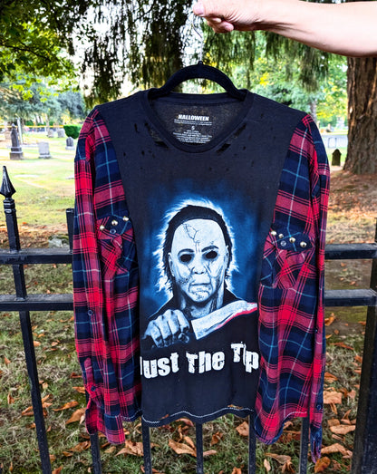 Halloween" Just the tip" flannel/ tee hybrid top- womens Large
