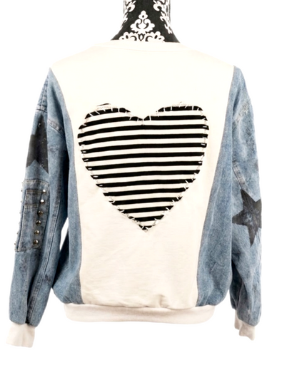 Womens BLONDIE sweater with denim sleeves - size MEDIUM