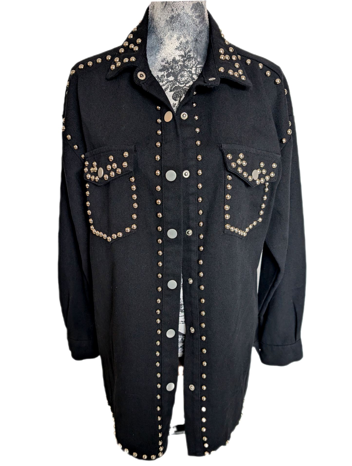 Studded Black denim Shacket with BLACK SABBATH- womens Large