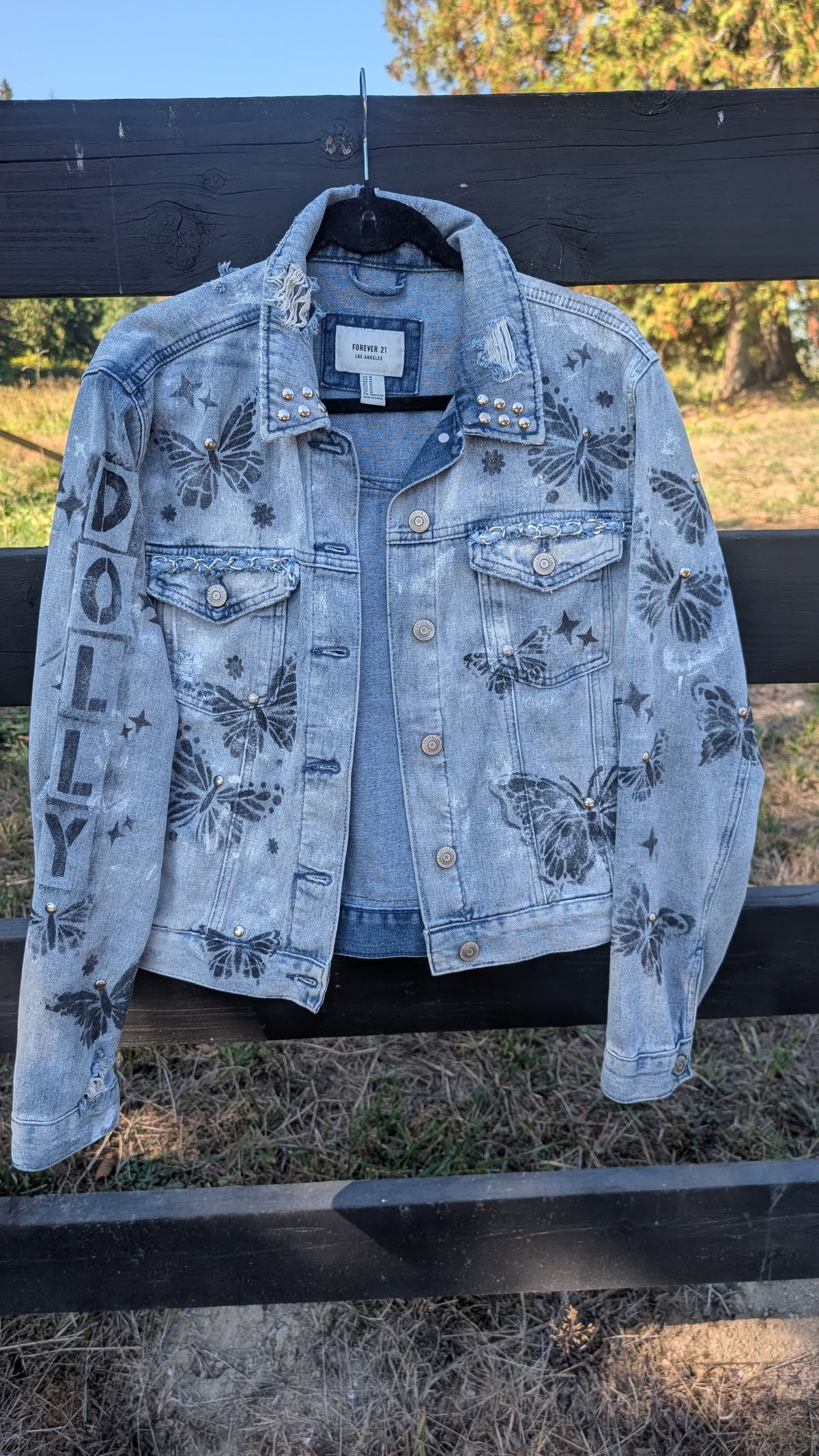 Womens Dolly Denim jacket with butterflies - size M/ L fit