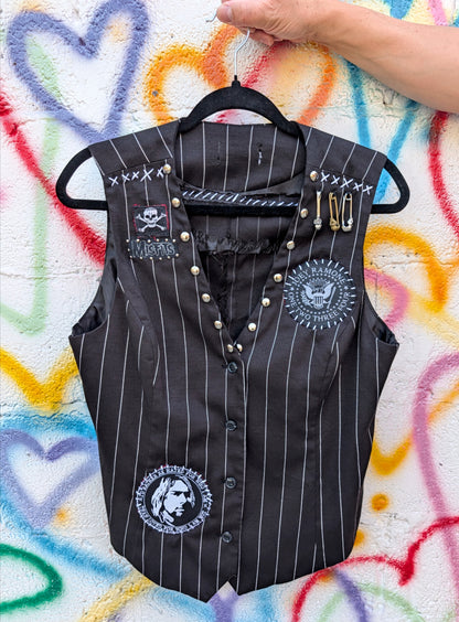 Womens pin stripe Green Day punk vest- size L