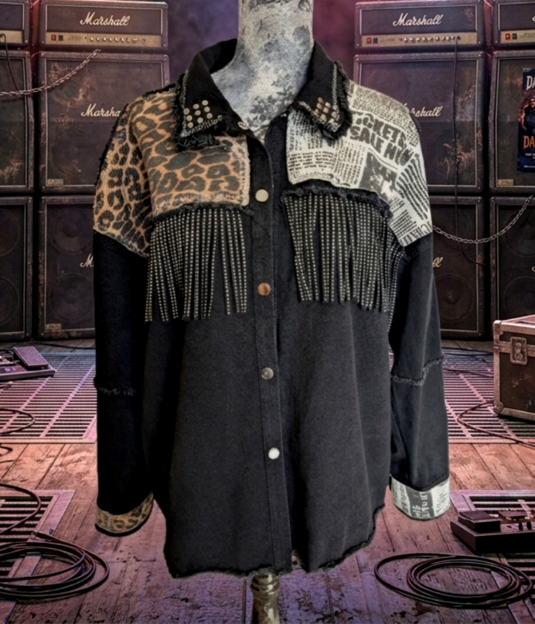 Denim GNR fringed/ patch jacket-size L/ XL
