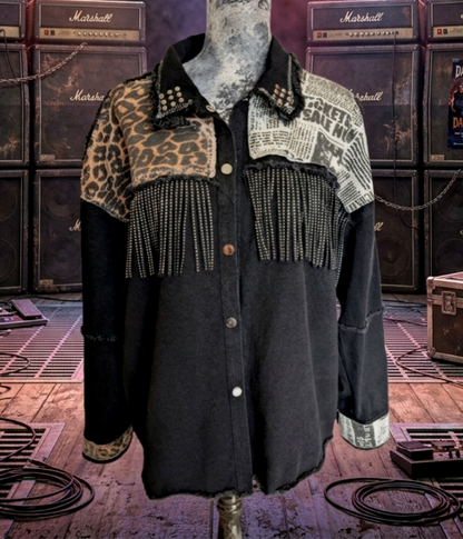 Denim GNR fringed/ patch jacket-size L/ XL