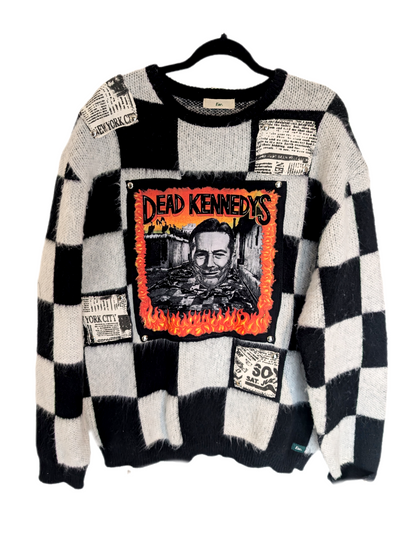 Gender neutral reworked DEAD KENNEDYS checkered sweater - size Men's XL / womens XXL