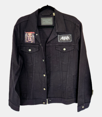Mens black denim Anthrax jacket- Medium
