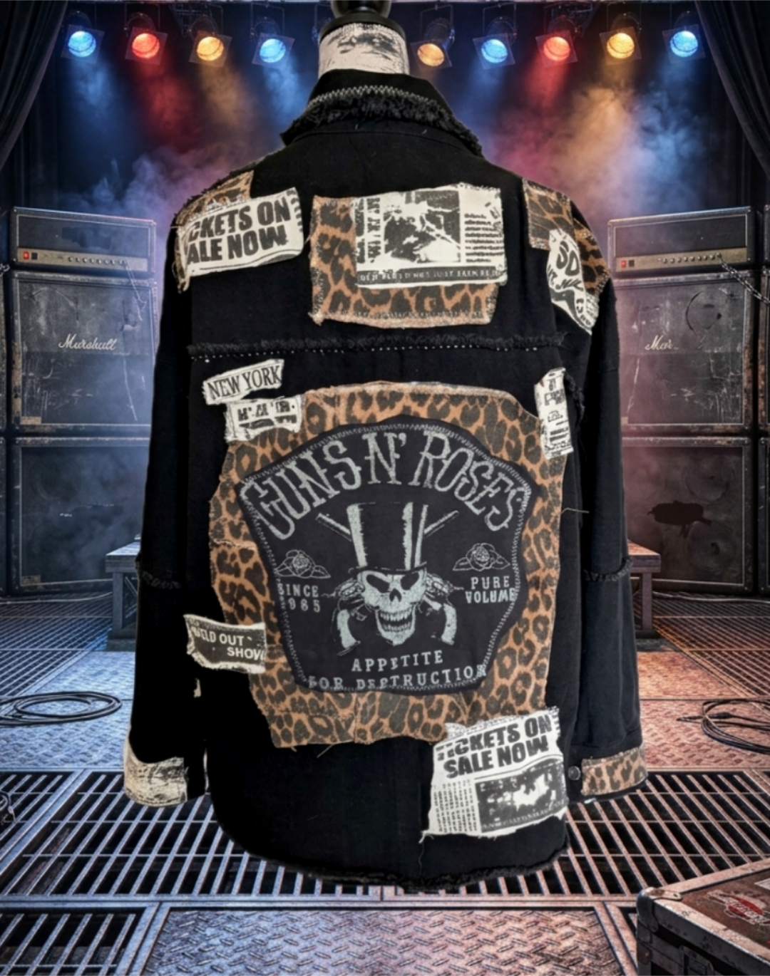 Denim GNR fringed/ patch jacket-size L/ XL