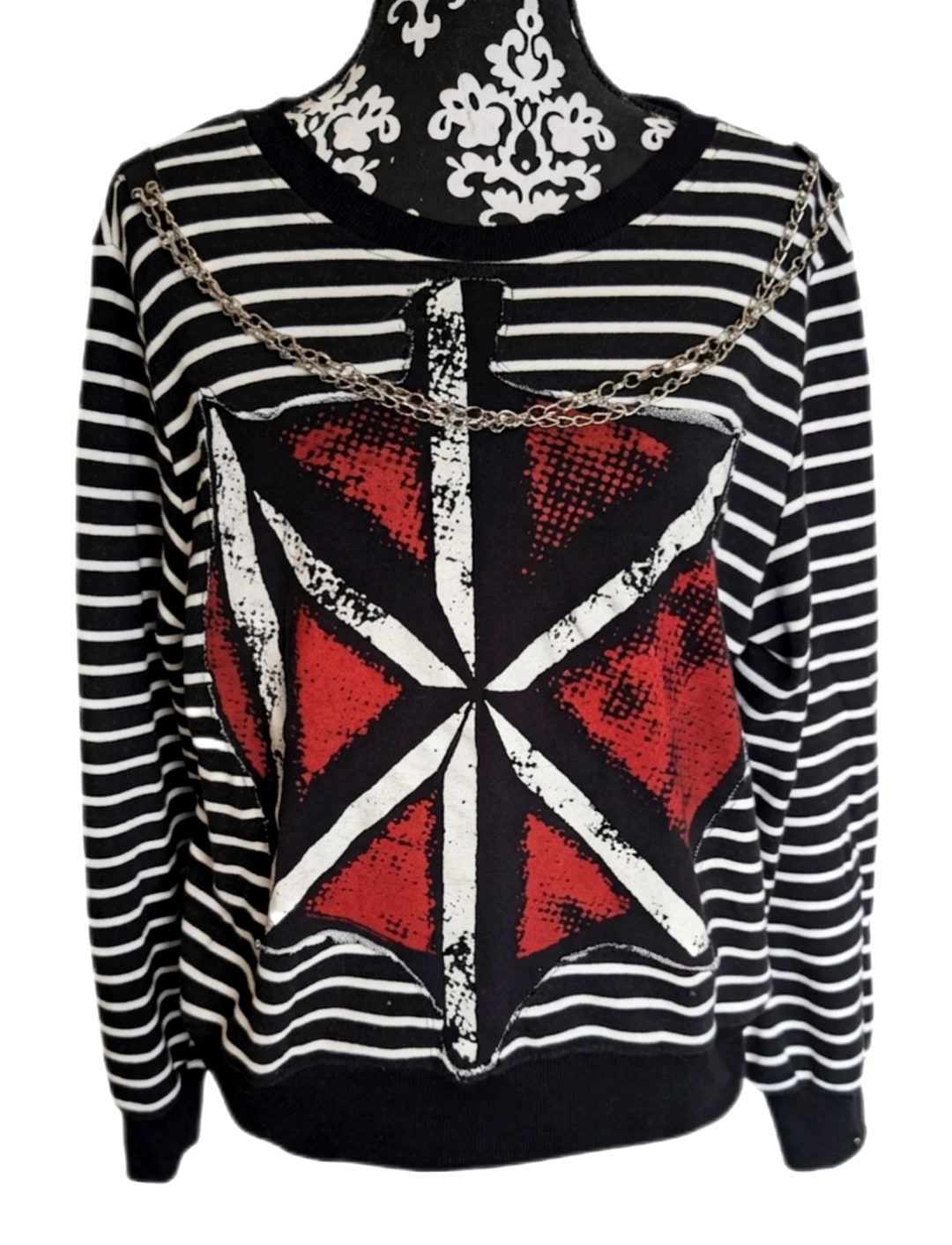 Womens Dead Kennedy's striped sweater with chain- size Large