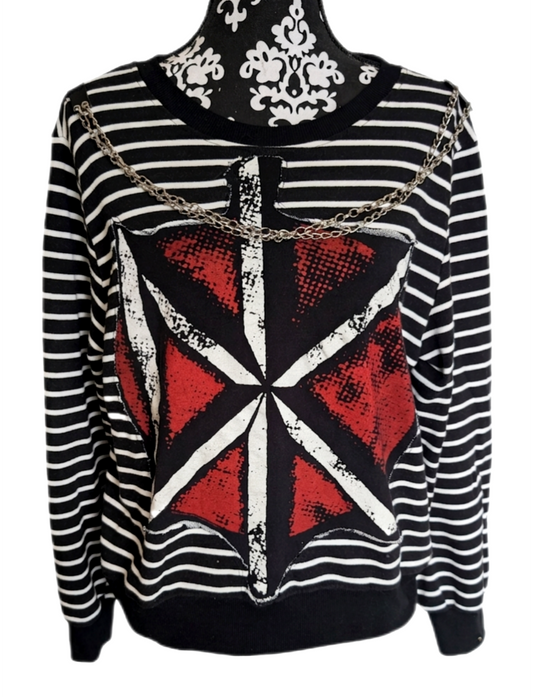 Womens Dead Kennedy's striped sweater with chain- size Large