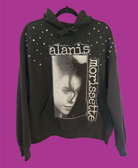Womens Alanis Morissette studded black hoodie- Large