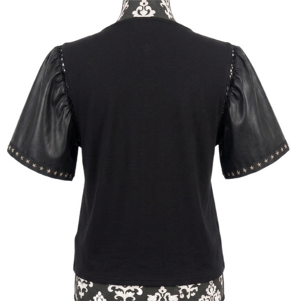 Womens BOWIE top with faux leather sleeves- size Large