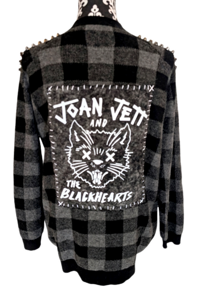 Women Joan Jett punk checkered cardigan- size MEDIUM