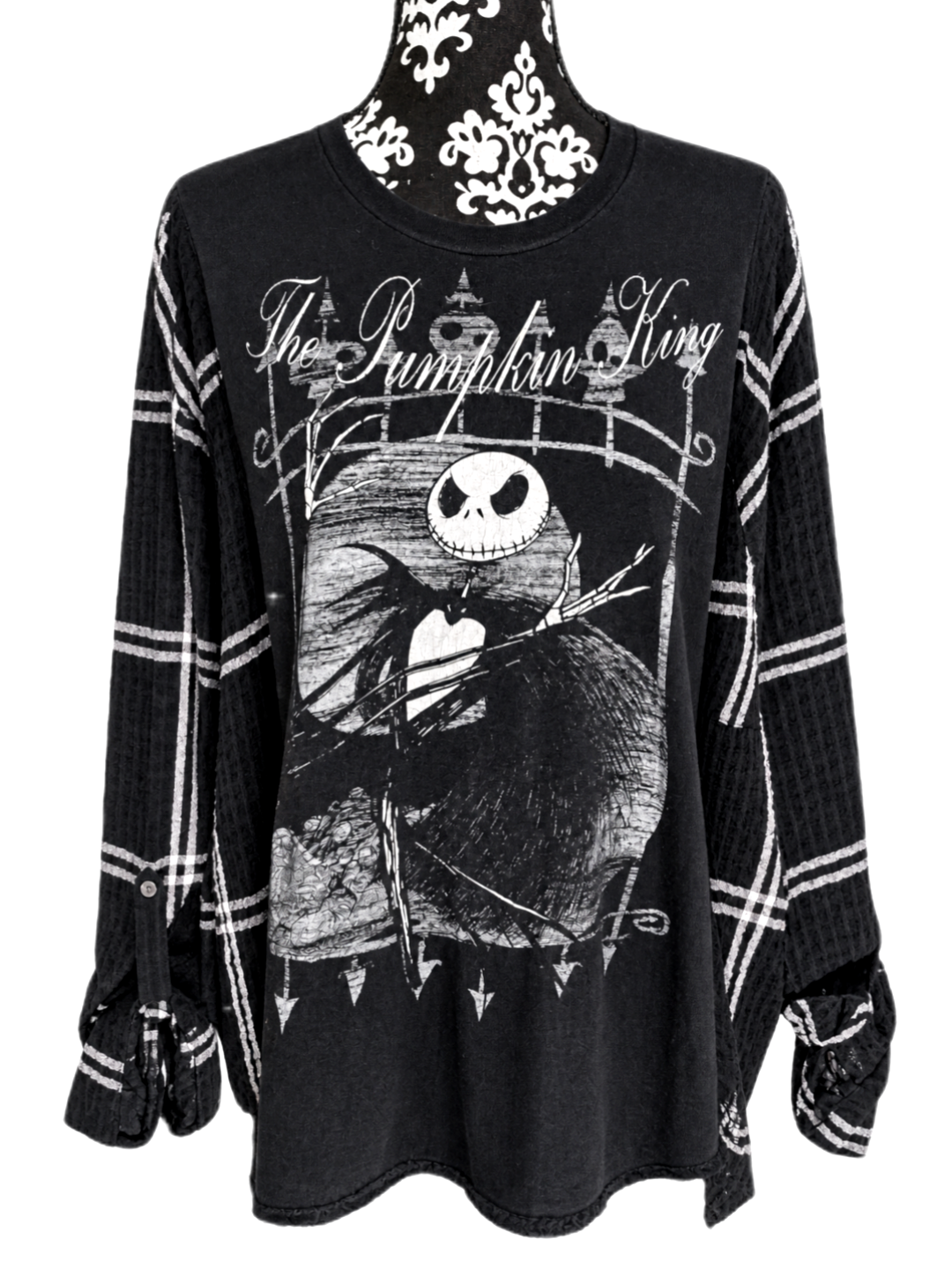Womens Pumpkin King flannel tee hybrid top- size L/ XL