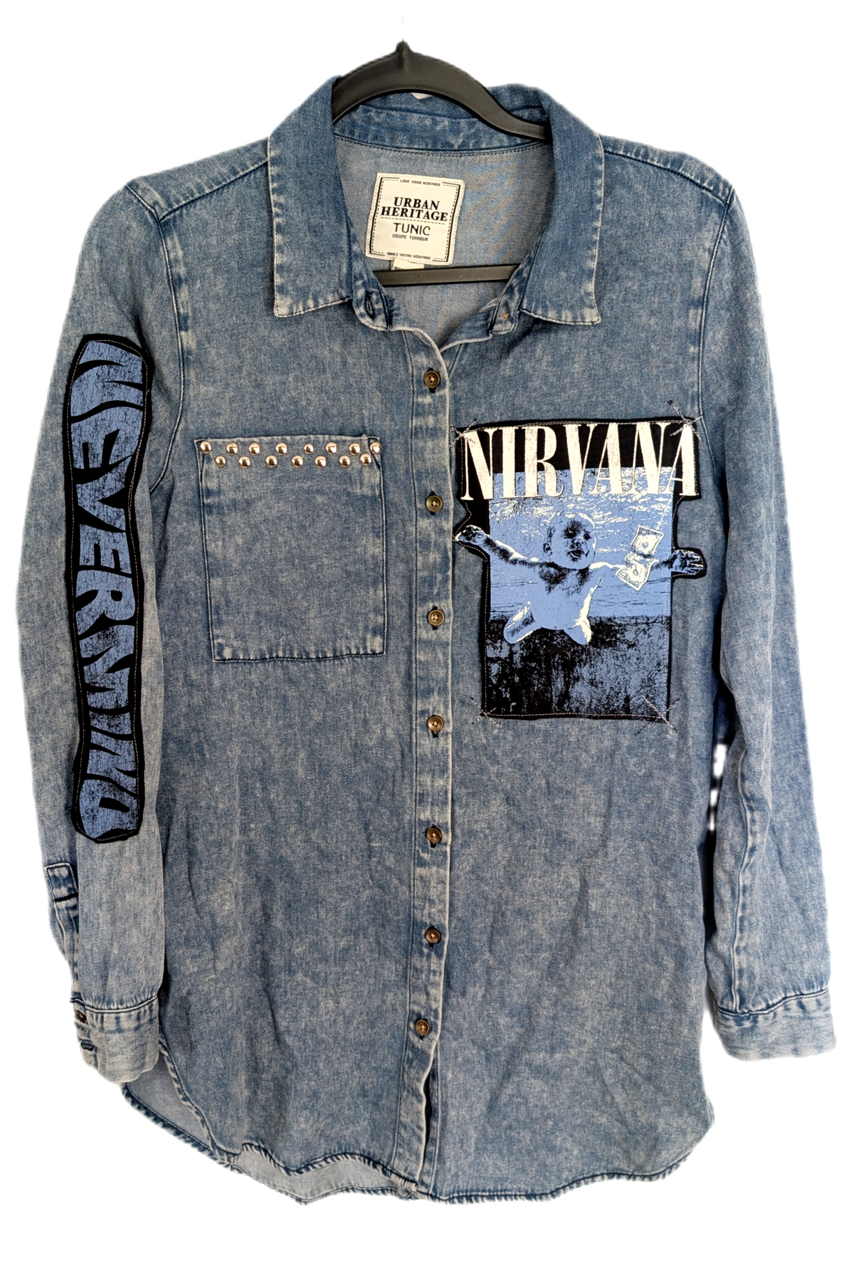 Womens denim NIRVANA Nevermind button up shirt - size Large