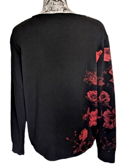 Womens Johnny Cash and Roses upcycled sweatshirt - MED