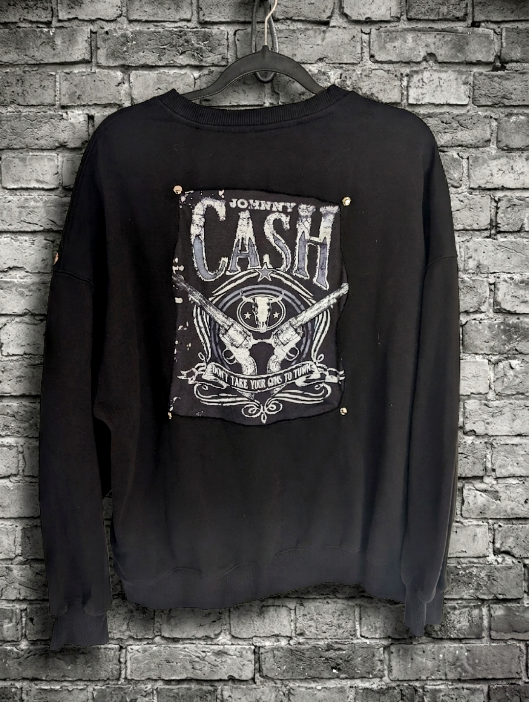 Womens Johnny Cash reworked sweatshirt with leopard- size L/ XL fit