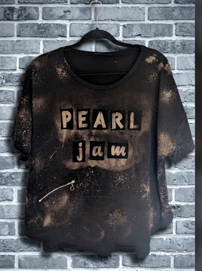 Womens upcycled Pearl Jam bleach art top- size XL