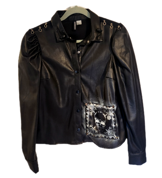 Womens faux leather button up to with Bahaus- size Small