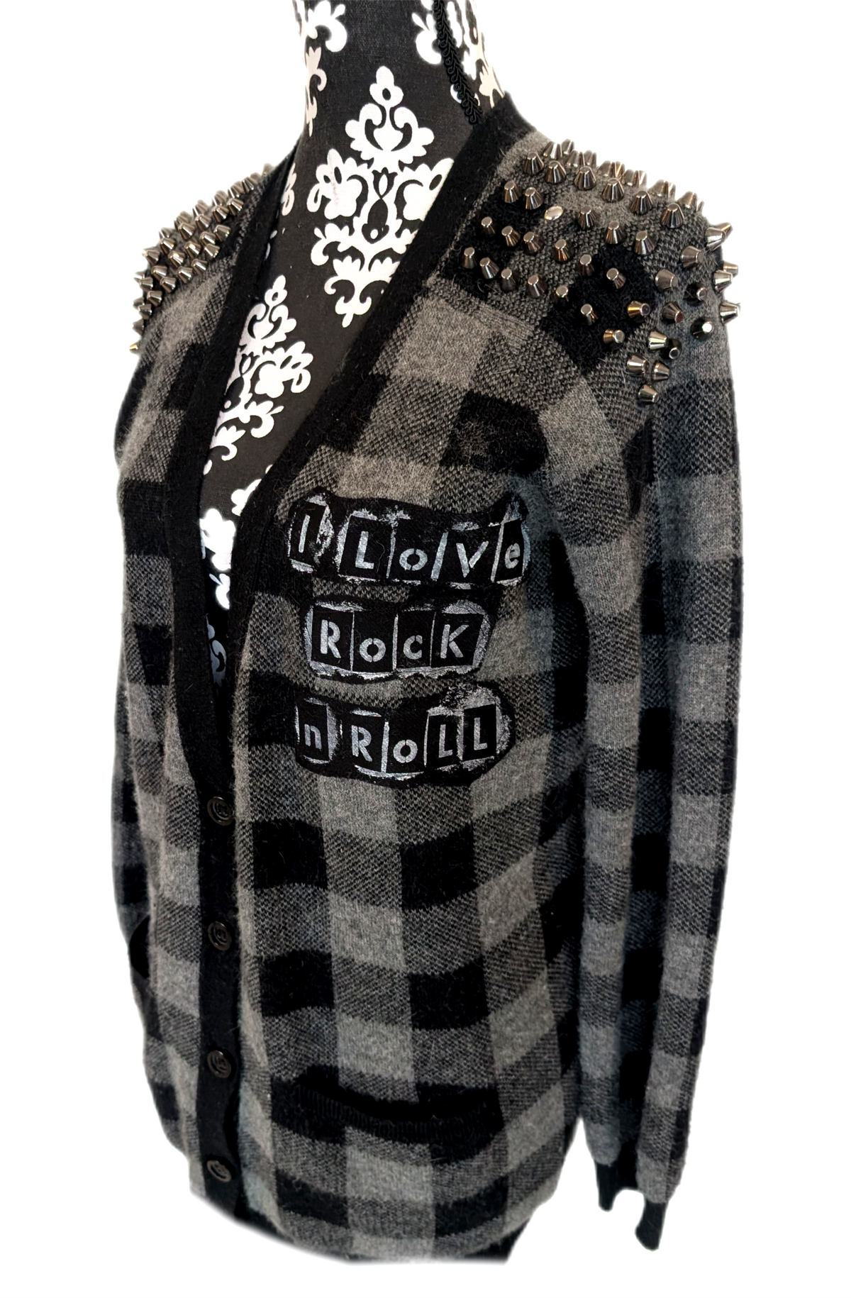 Women Joan Jett punk checkered cardigan- size MEDIUM
