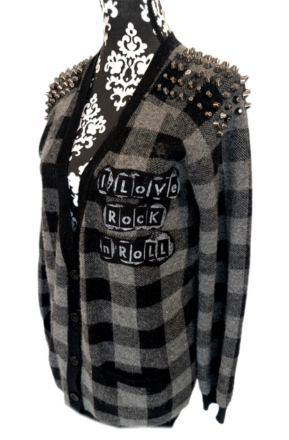 Women Joan Jett punk checkered cardigan- size MEDIUM