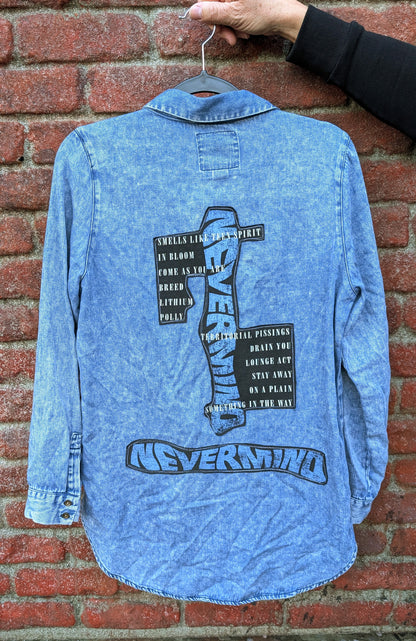 Womens denim NIRVANA Nevermind button up shirt - size Large
