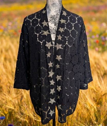Womens black lace LED ZEPPELIN kimono top- size Medium