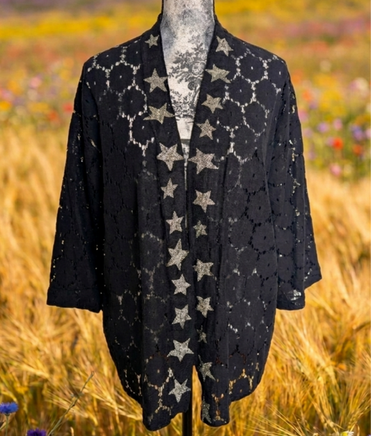 Womens black lace LED ZEPPELIN kimono top- size Medium