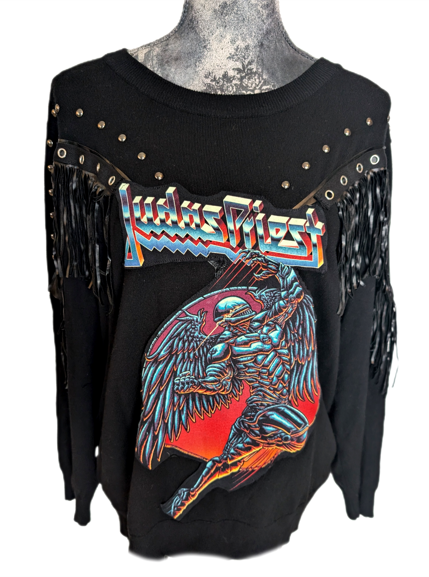 Womens Judas Priest fringed sweater- size L/ XL