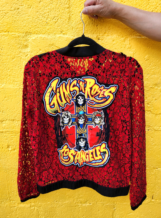 Womens red flower lace jacket with GNR- size M/L