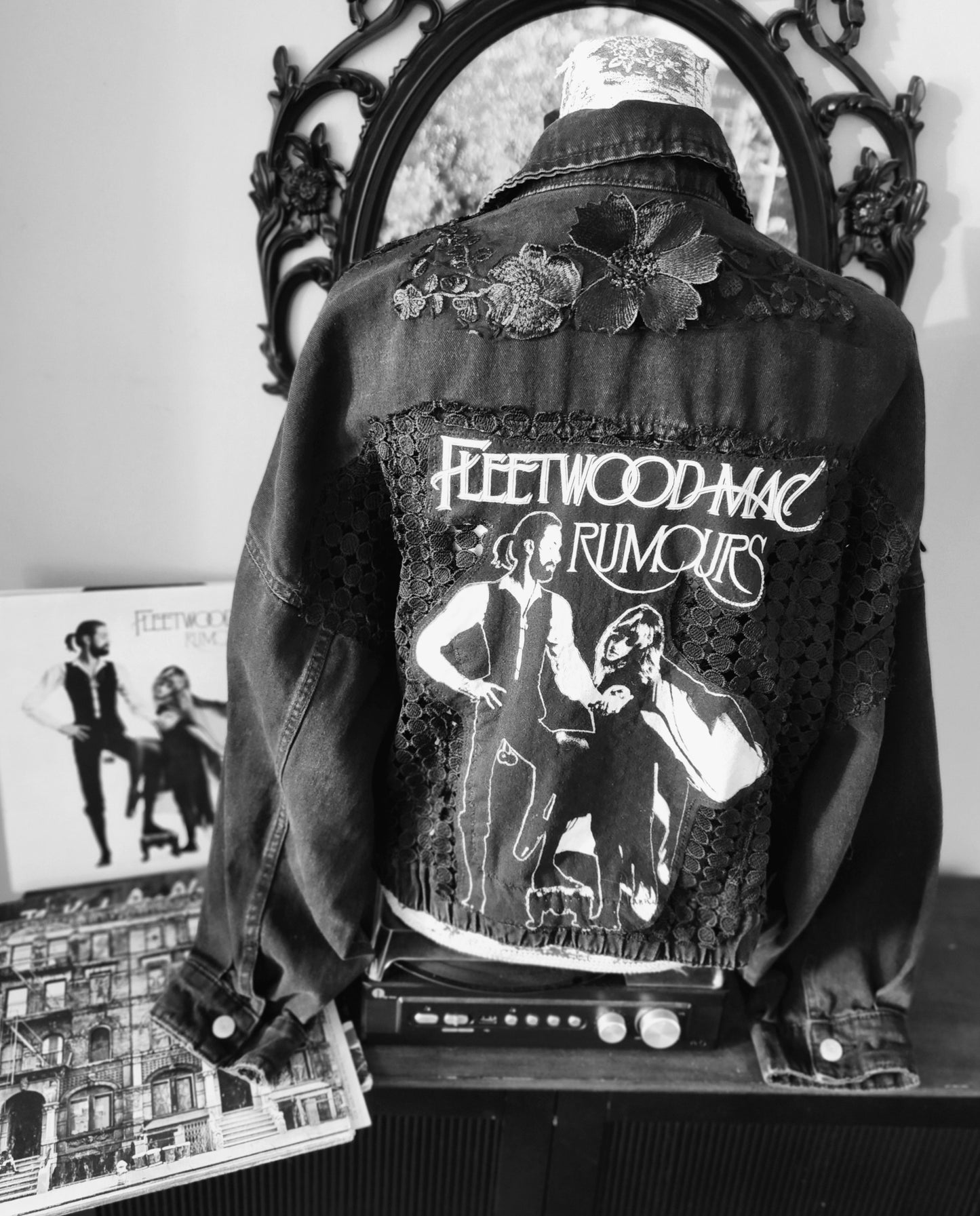 Womens Fleetwood Mac Lace denim jacket- size L- XL