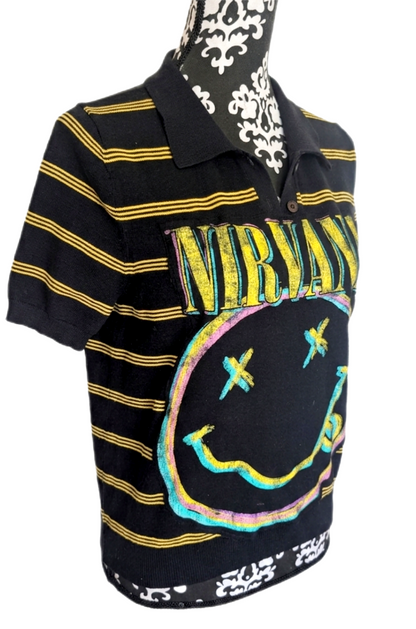 Womens striped collared NIRVANA sweater/ top- MED