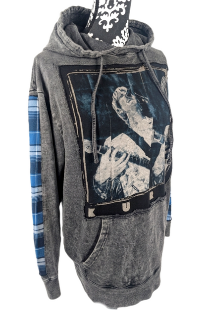 Upcycled KURT COBAIN grey vintage wash hoodie - gender neutral Men's M/ womens L