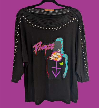 Reworked PRINCE studded sweater- womens XL