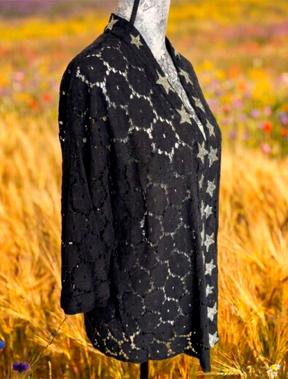 Womens black lace LED ZEPPELIN kimono top- size Medium