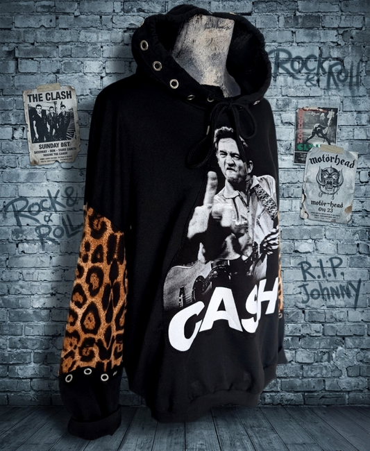 Womens Plus Size reworked Johnny Cash Hoodie- size 2X