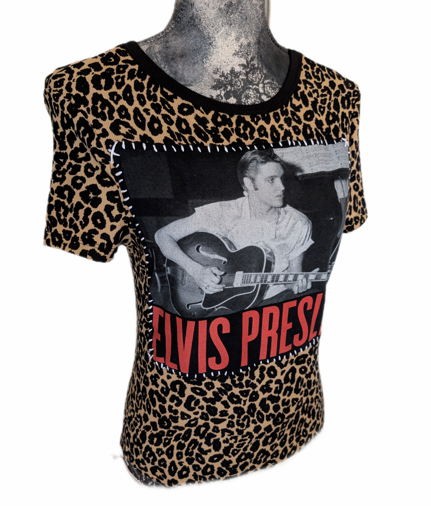 Womens Rockabilly Elvis leopard tee- size S/M