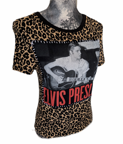 Womens Rockabilly Elvis leopard tee- size S/M