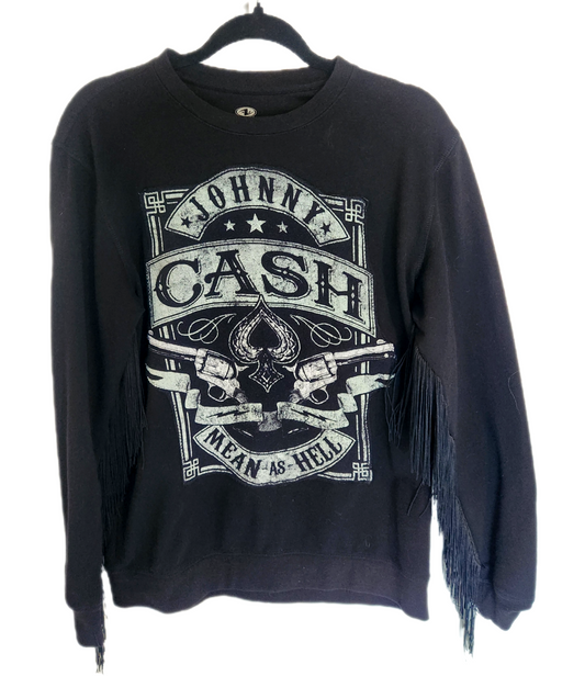 Womens upcycled sweatshirt with Johnny Cash- womens Small CLEARANCE!