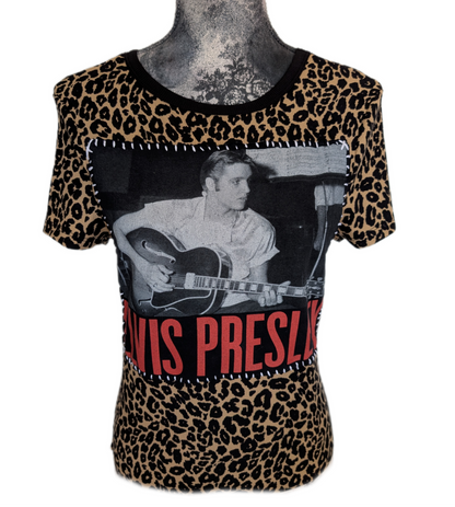 Womens Rockabilly Elvis leopard tee- size S/M
